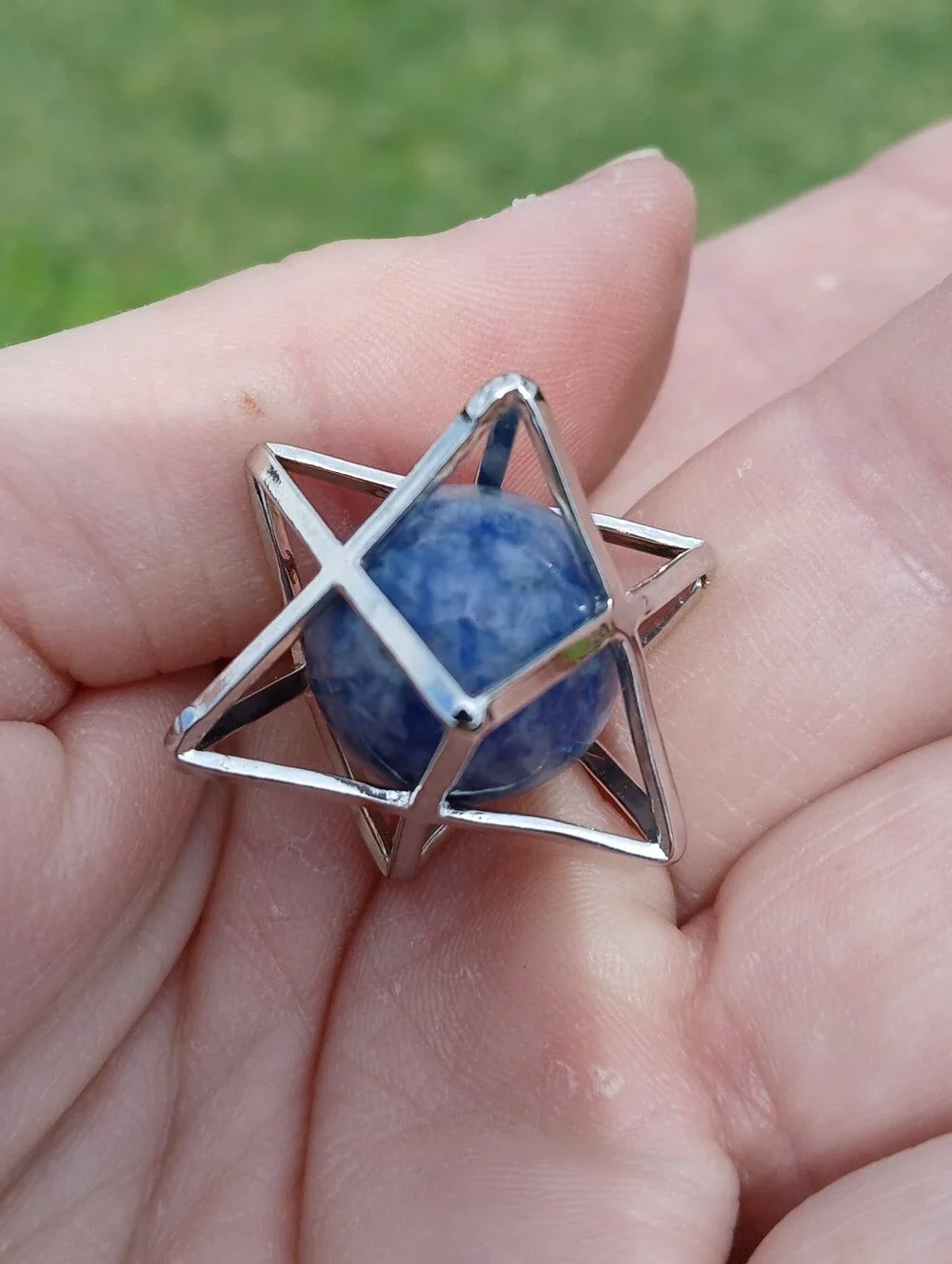New Sodalite Ball Star of David Magic Energy Amulet Pendant.